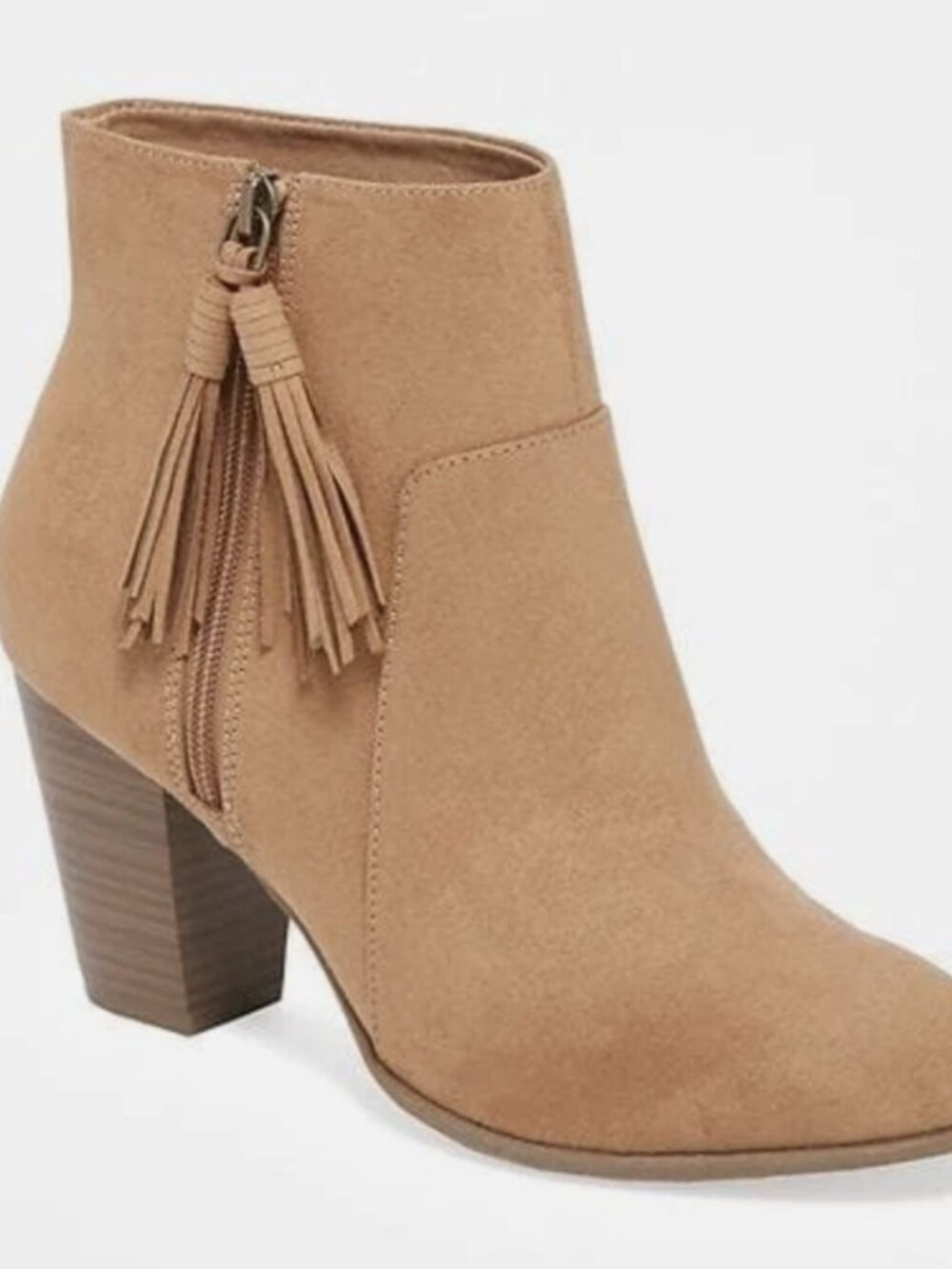 NEW! $40 OLD NAVY Camel Tan SUEDE BOOTIES Ankle Boots Tassel Zip Size 10